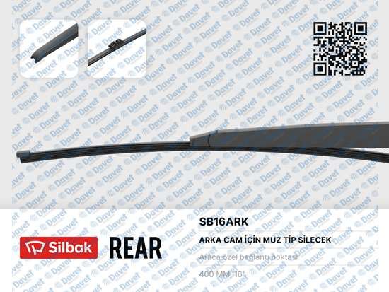 SILBAK SB16ARK Silecek Supurgesi 400mm Arka (Muz Tipi) 400mm C5 10/04>02/08 - Vectra C Gts 10/05-> Zafira Ii 07/05-02/09  ####
